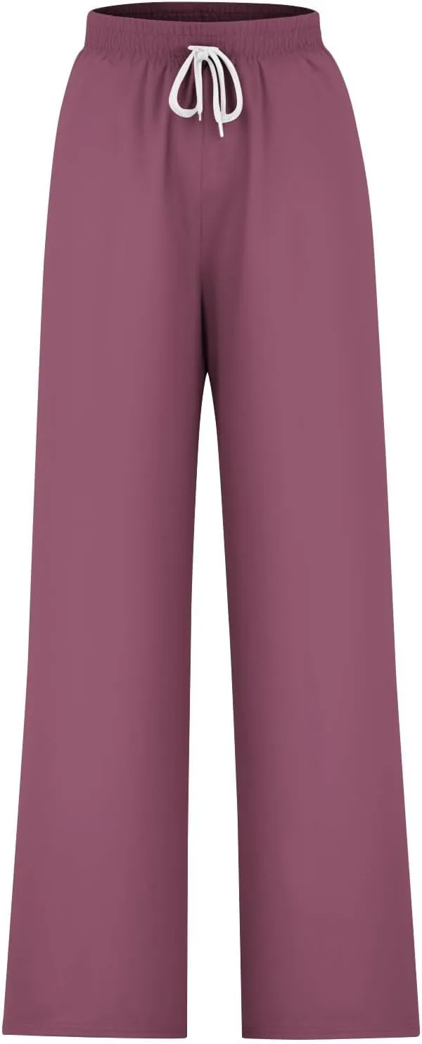 Palazzo Pants for Women Straight Wide Leg Pants Drawstring High Waist Trousers Spring Fashion Lounge Pants with Pocket