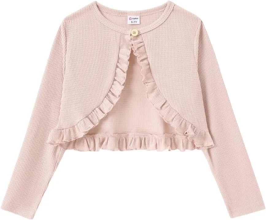 PATPAT Girl Sweater Long Sleeve Ruffle Knit Dress Cover Cardigan Shrug Sweater for Girls 5 Years-10 Years