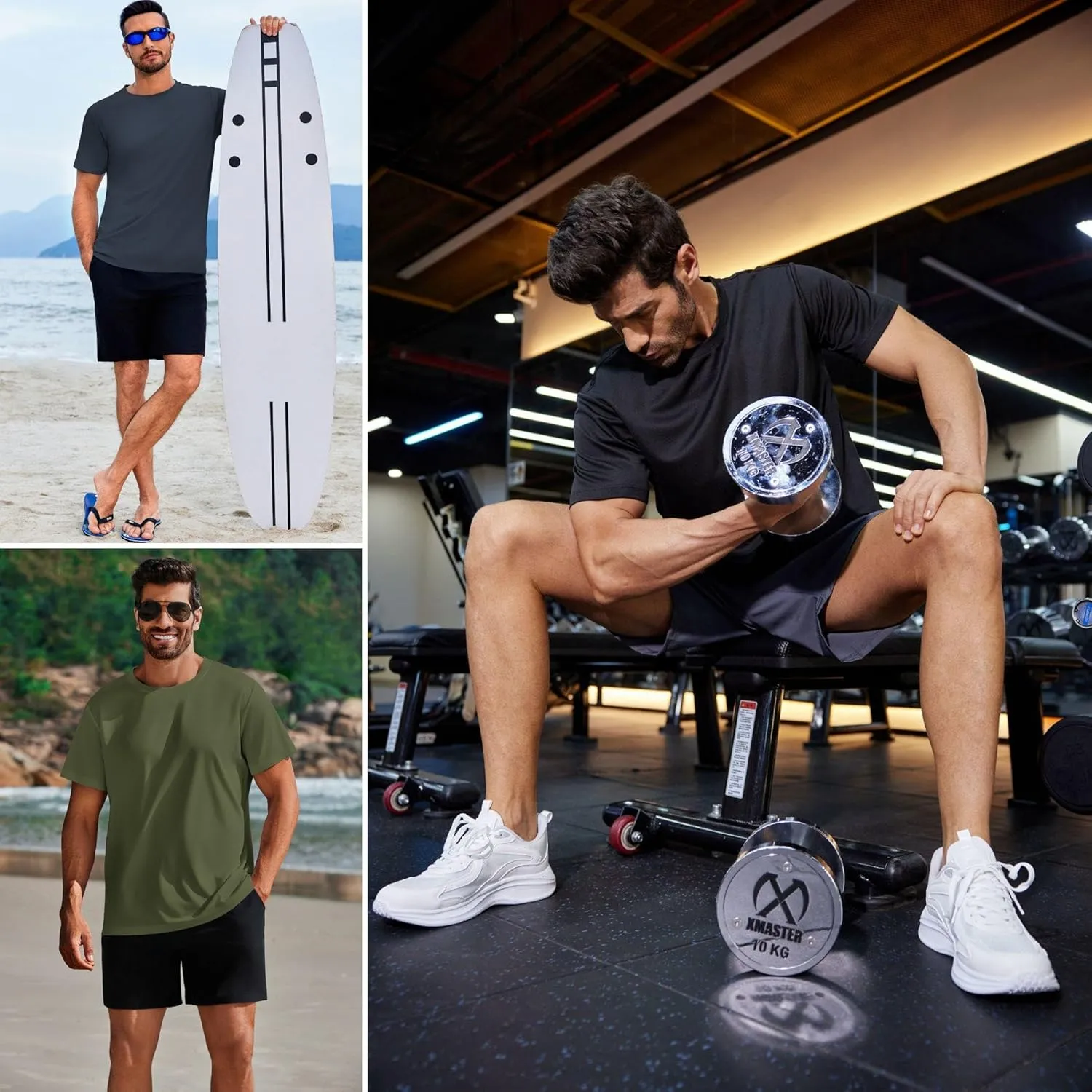 PINSPARK Men's 3 Pack Workout Shirts Quick Dry Moisture Wicking Crewneck Tee Shirt Mesh Athletic T-Shirts