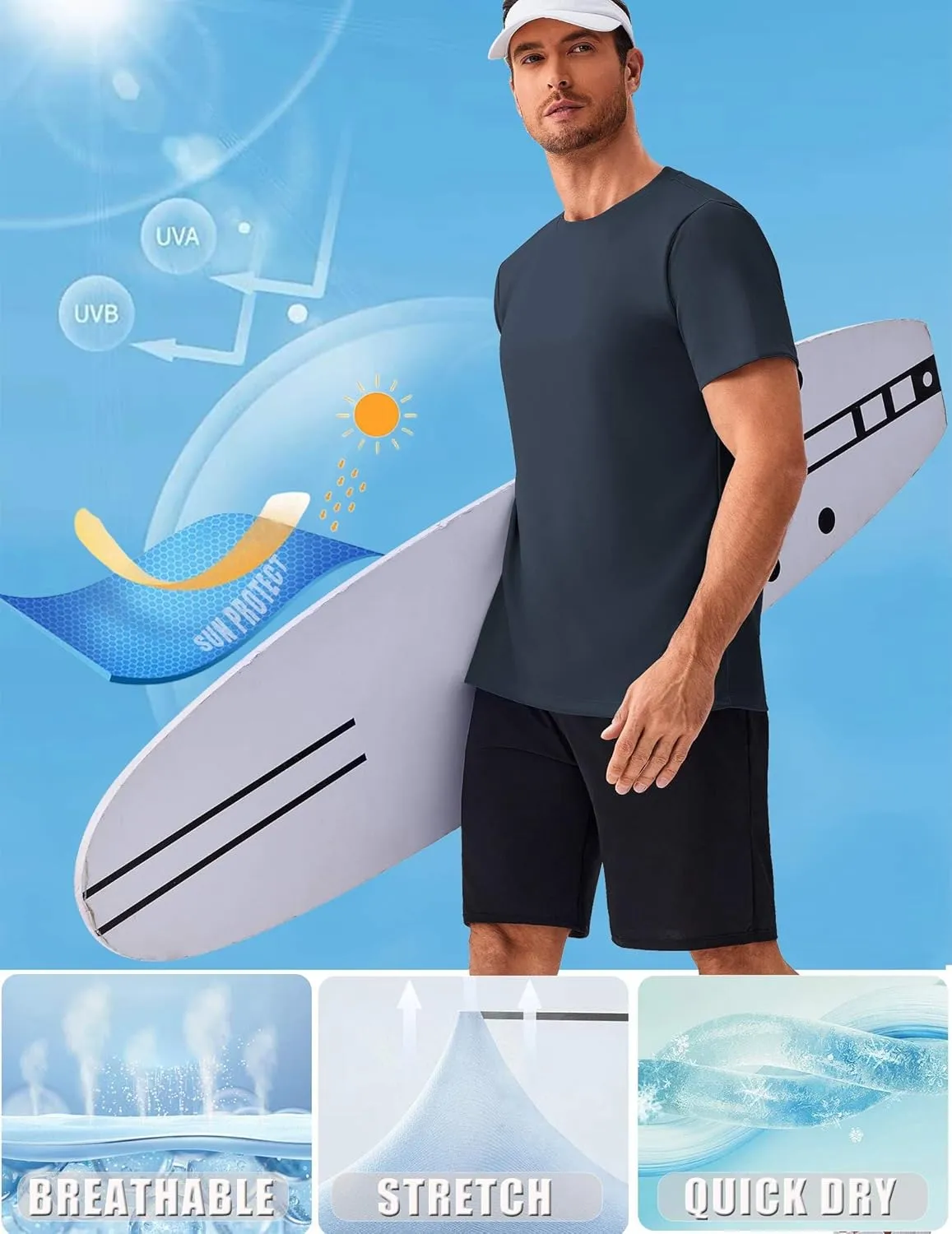PINSPARK Men's 3 Pack Workout Shirts Quick Dry Moisture Wicking Crewneck Tee Shirt Mesh Athletic T-Shirts