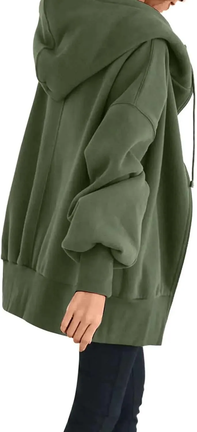 Plus Size Zip Up Hoodie Sweatshirts for Women Fall Trendy Athletic Jacket with Pocket Comfy Loose Solid Color Y2K Top