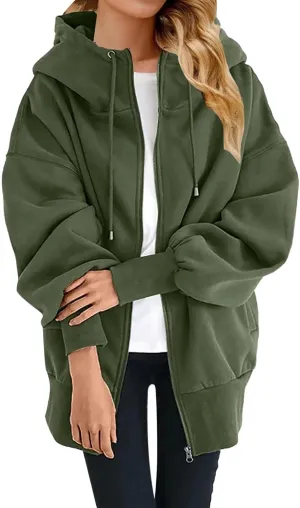 Plus Size Zip Up Hoodie Sweatshirts for Women Fall Trendy Athletic Jacket with Pocket Comfy Loose Solid Color Y2K Top