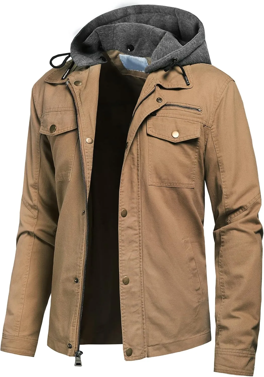 Pursky Men's Canvas Cotton Military Casual Field Jacket Outerwear With Removable Hood
