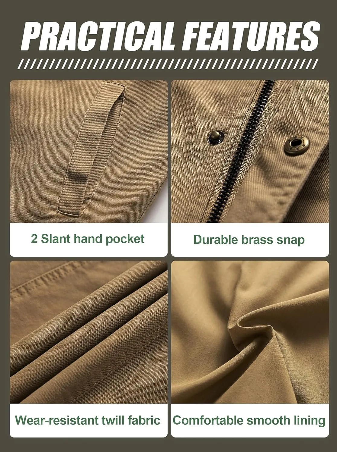 Pursky Men's Canvas Cotton Military Casual Field Jacket Outerwear With Removable Hood