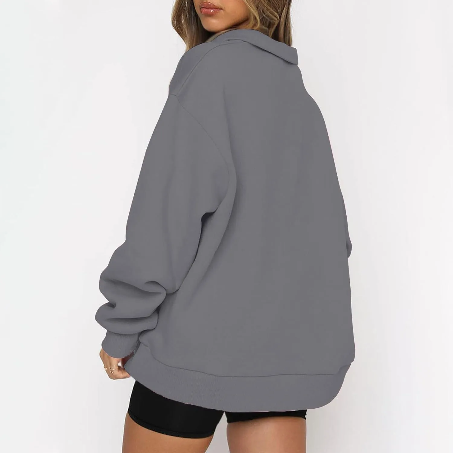 Quarter Zip Pullover for Women Fall Long Sleeve Y2k Clothes Drop Shoulder Blouses Casual Sweaters Half Zip Sweatshirt