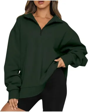 Quarter Zip Pullover for Women Fall Long Sleeve Y2k Clothes Drop Shoulder Blouses Casual Sweaters Half Zip Sweatshirt