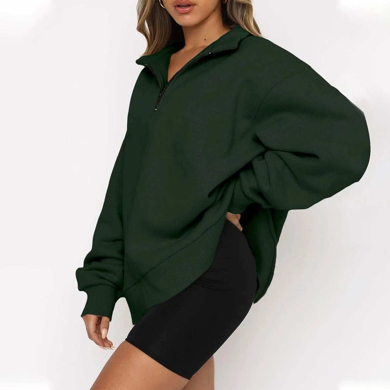 Quarter Zip Pullover for Women Fall Long Sleeve Y2k Clothes Drop Shoulder Blouses Casual Sweaters Half Zip Sweatshirt