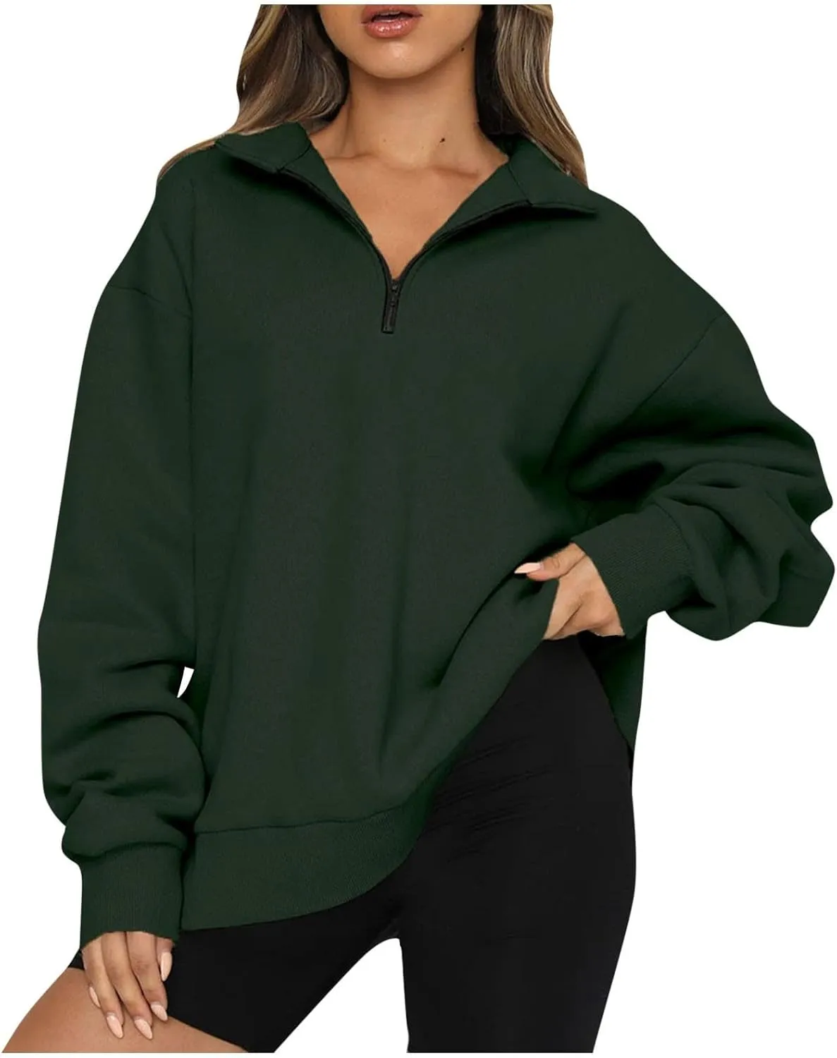 Quarter Zip Pullover for Women Fall Long Sleeve Y2k Clothes Drop Shoulder Blouses Casual Sweaters Half Zip Sweatshirt
