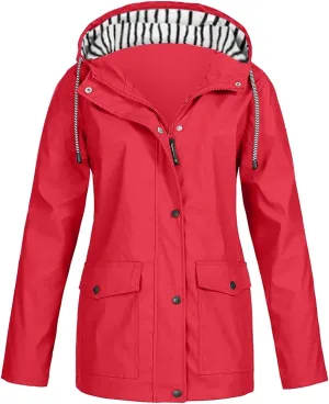 Rain Jacket Women 2024 Fall Lightweight Waterproof Raincoat Windbreaker Outdoor Hooded Trench Coat