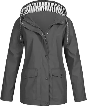 Rain Jacket Women 2024 Fall Lightweight Waterproof Raincoat Windbreaker Outdoor Hooded Trench Coat