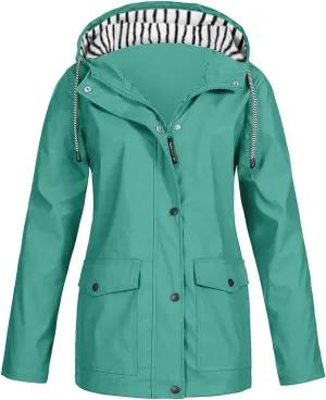 Rain Jacket Women 2024 Fall Lightweight Waterproof Raincoat Windbreaker Outdoor Hooded Trench Coat