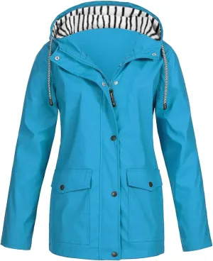 Rain Jacket Women 2024 Fall Lightweight Waterproof Raincoat Windbreaker Outdoor Hooded Trench Coat