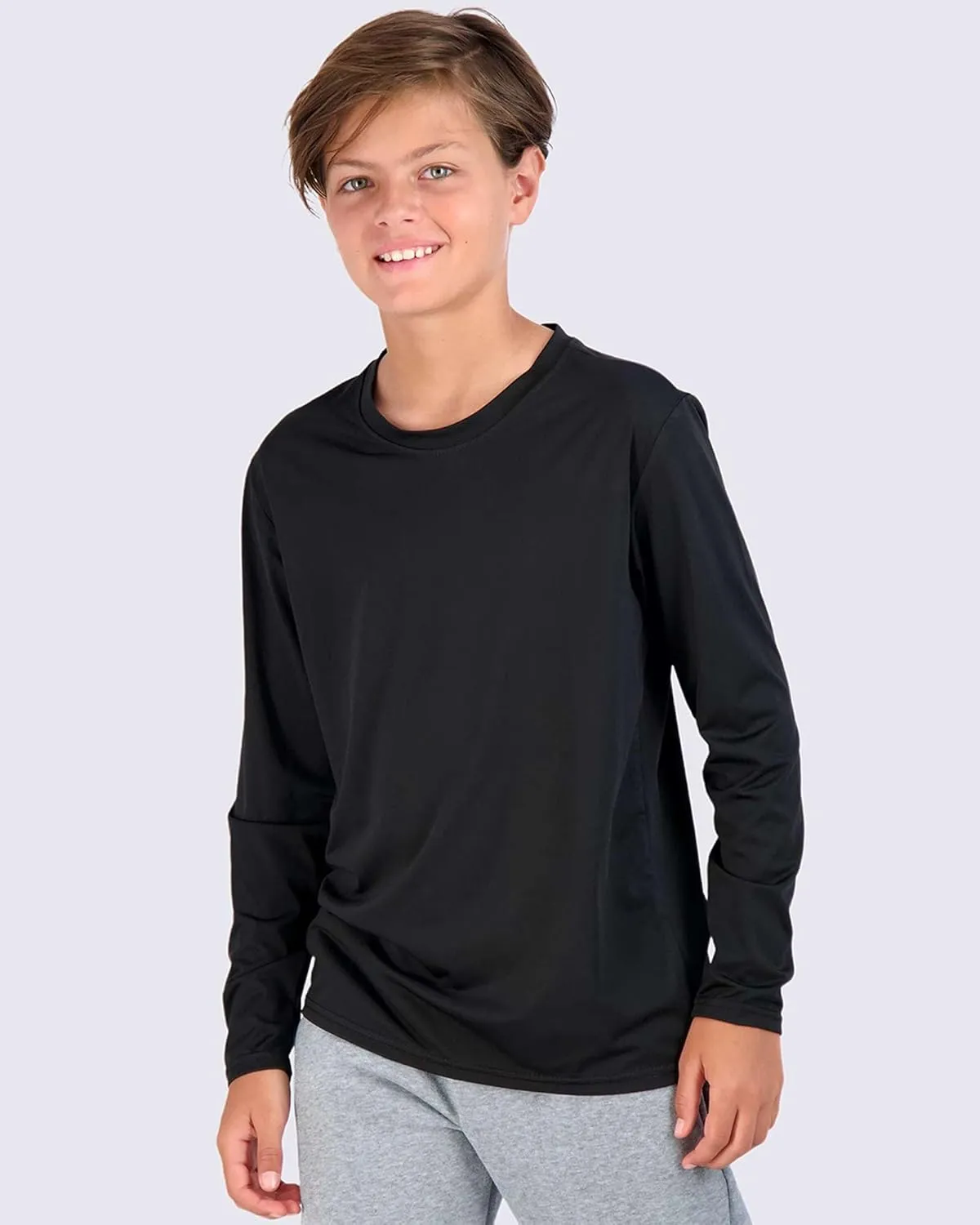 Real Essentials 4 Pack: Boys Youth Dry-Fit Moisture Wicking Active Athletic Performance Long-Sleeve T-Shirt