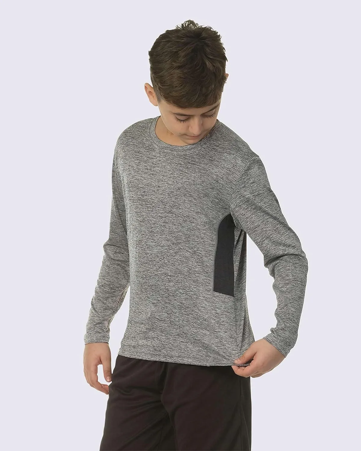 Real Essentials 4 Pack: Boys Youth Dry-Fit Moisture Wicking Active Athletic Performance Long-Sleeve T-Shirt