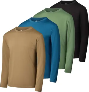 Real Essentials 4 Pack: Boys Youth Dry-Fit Moisture Wicking Active Athletic Performance Long-Sleeve T-Shirt