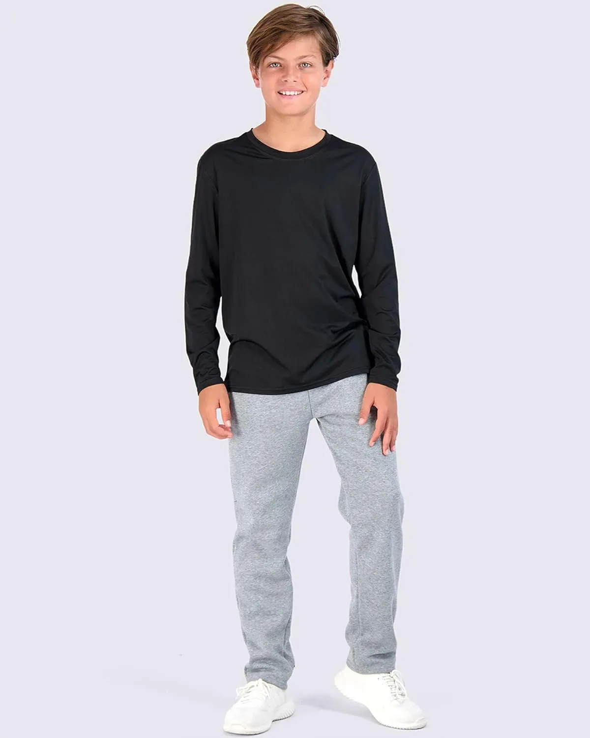 Real Essentials 4 Pack: Boys Youth Dry-Fit Moisture Wicking Active Athletic Performance Long-Sleeve T-Shirt