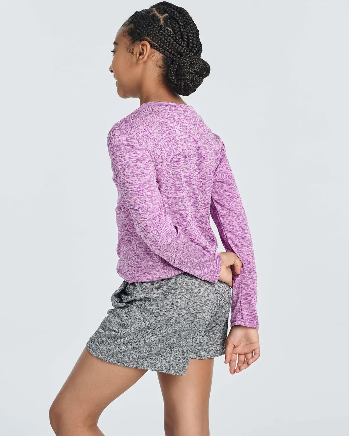Real Essentials 4 Pack: Girls Dry-Fit Long Sleeve Active Crew Neck T-Shirt - Super Soft Tee