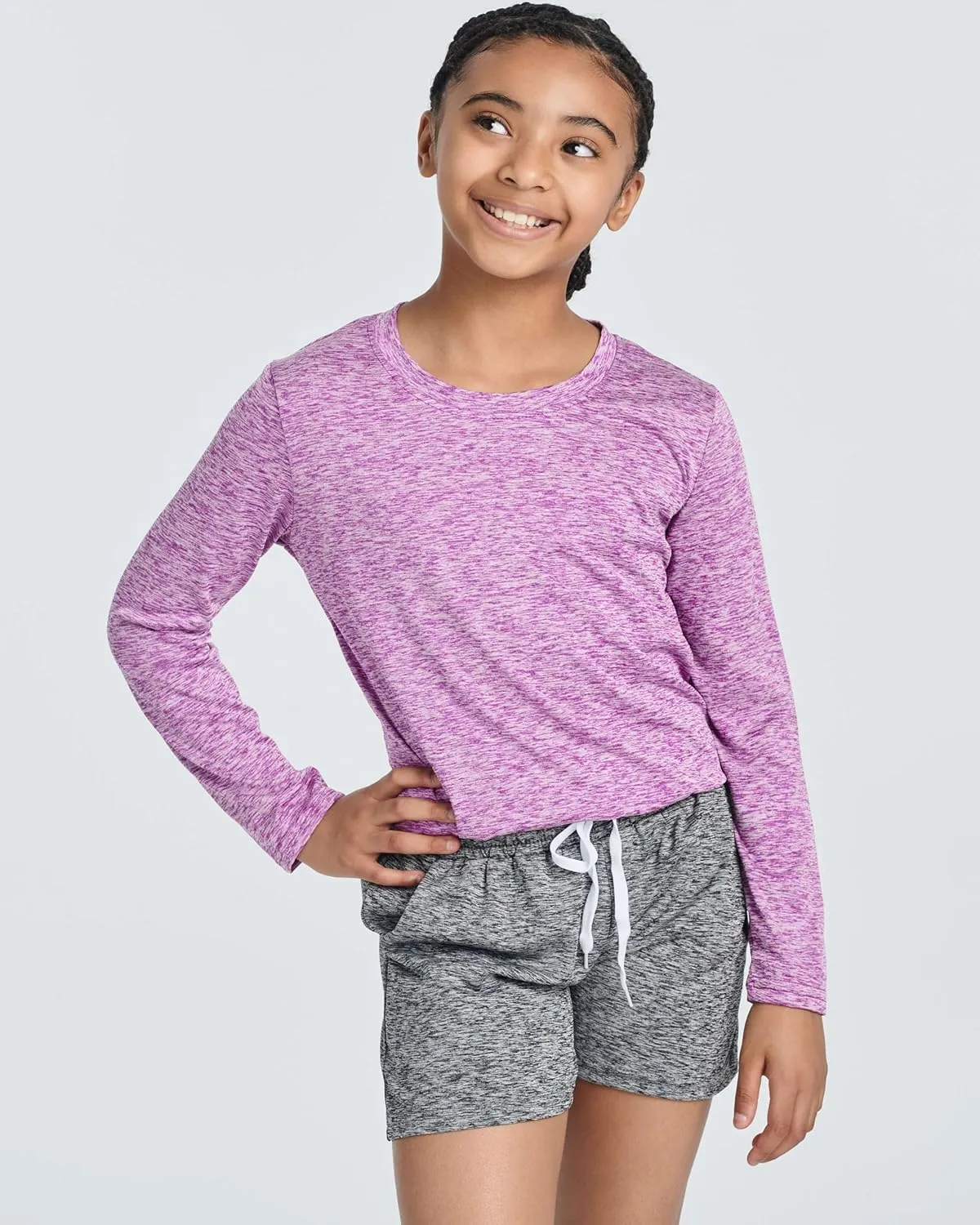 Real Essentials 4 Pack: Girls Dry-Fit Long Sleeve Active Crew Neck T-Shirt - Super Soft Tee
