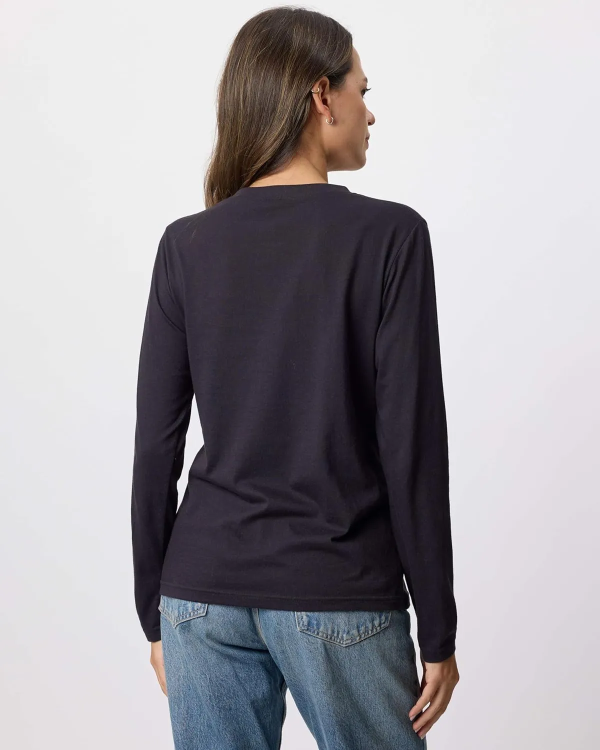 Real Essentials 4 Pack: Women's V-Neck Cotton Long-Sleeve T-Shirt (Available in Plus Size)