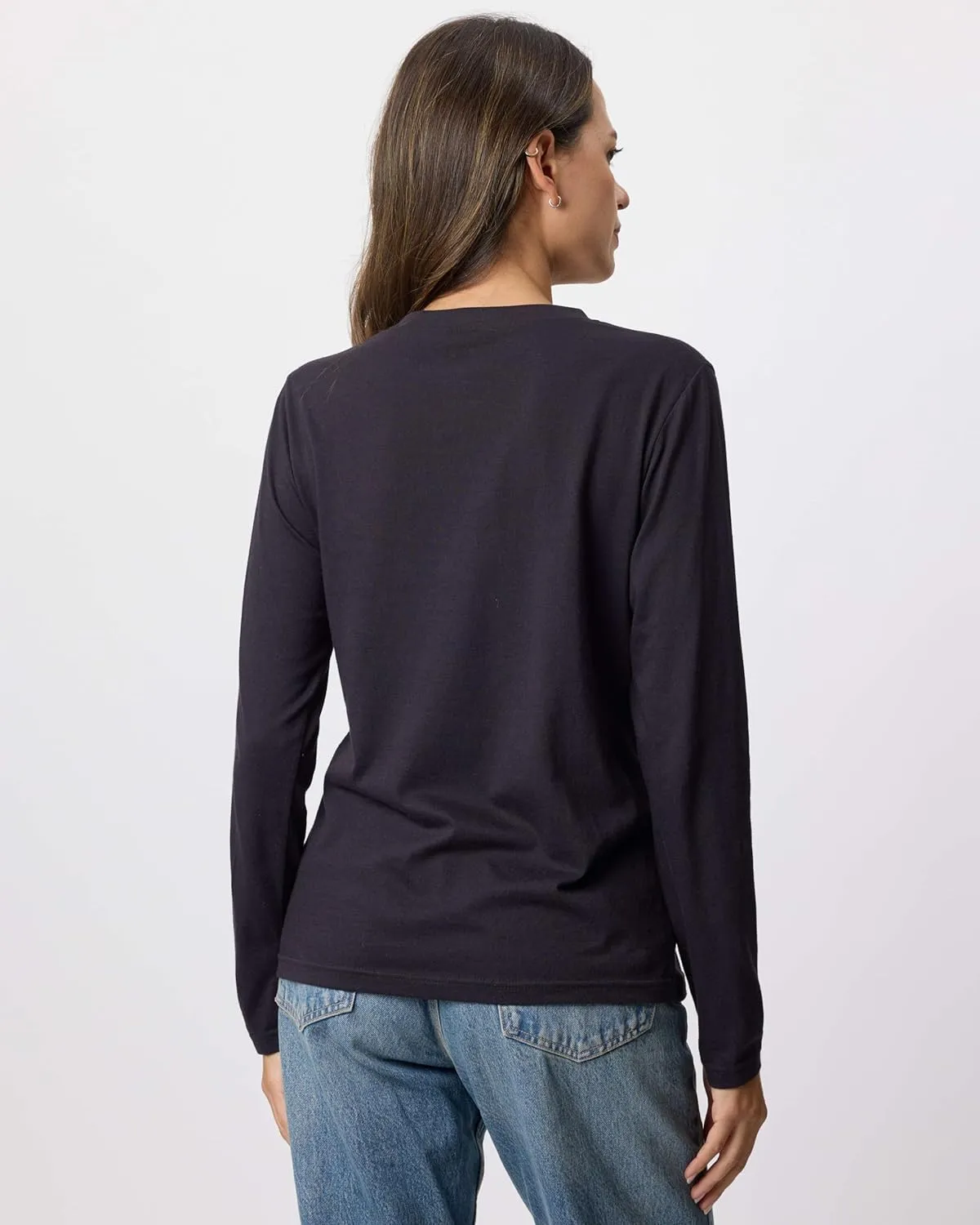 Real Essentials 4 Pack: Women's V-Neck Cotton Long-Sleeve T-Shirt (Available in Plus Size)