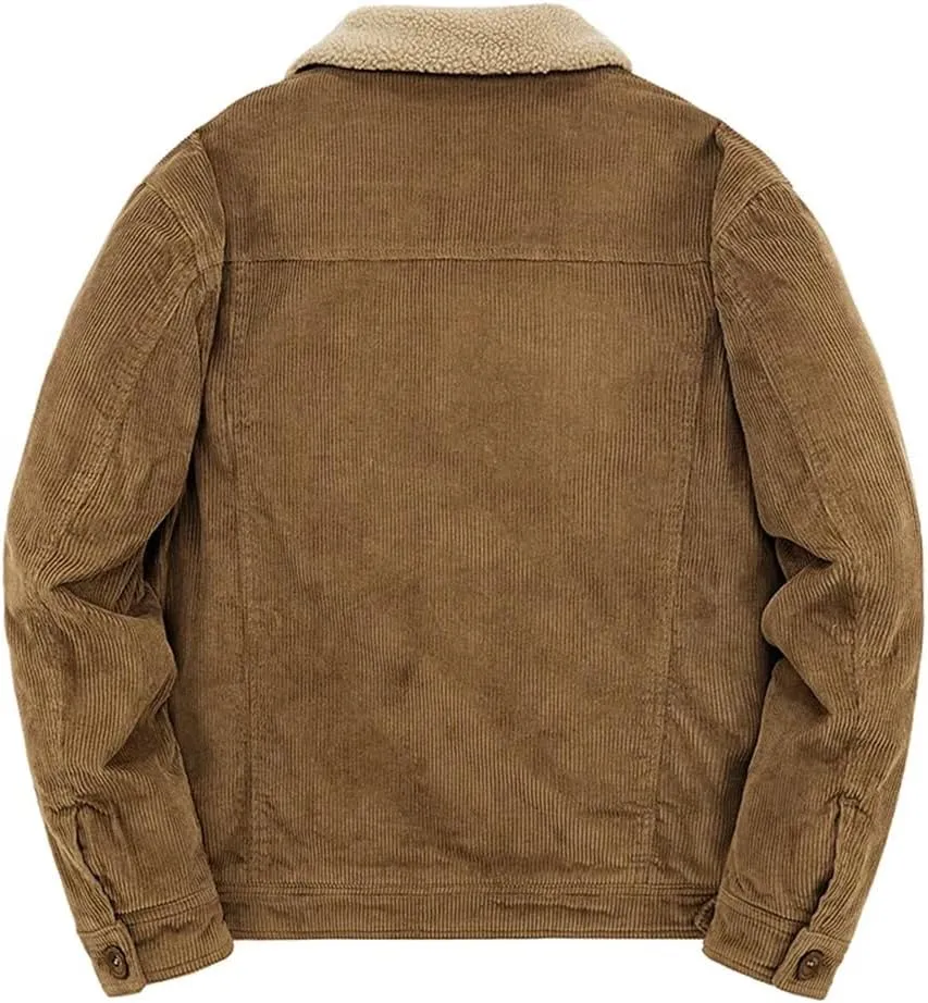REHJJDFD Male Cotton Jackets Padded Warm Loose Parka Coat Corduroy Short Jacket Man Solid Zip Men's Casual Coat