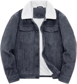 REHJJDFD Male Cotton Jackets Padded Warm Loose Parka Coat Corduroy Short Jacket Man Solid Zip Men's Casual Coat