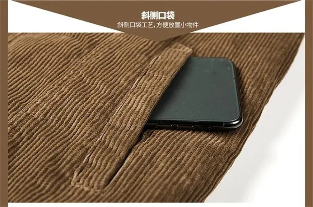 REHJJDFD Male Cotton Jackets Padded Warm Loose Parka Coat Corduroy Short Jacket Man Solid Zip Men's Casual Coat