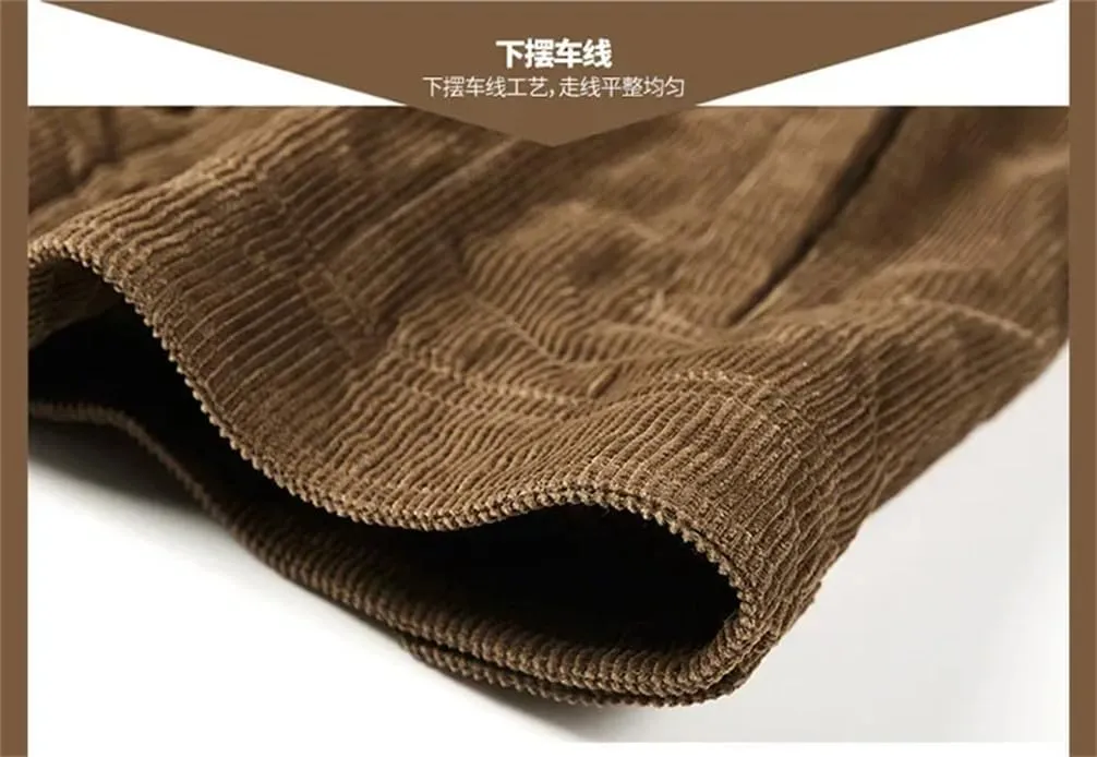 REHJJDFD Male Cotton Jackets Padded Warm Loose Parka Coat Corduroy Short Jacket Man Solid Zip Men's Casual Coat