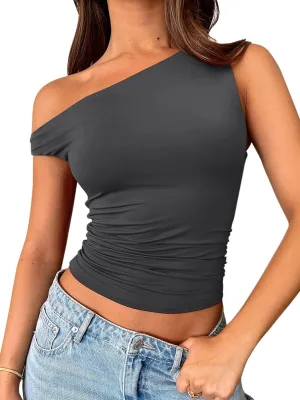 REORIA Women's Sexy Off Shoulder Double Lined Summer Going Out Crop Tnak Tops 2025 Trendy
