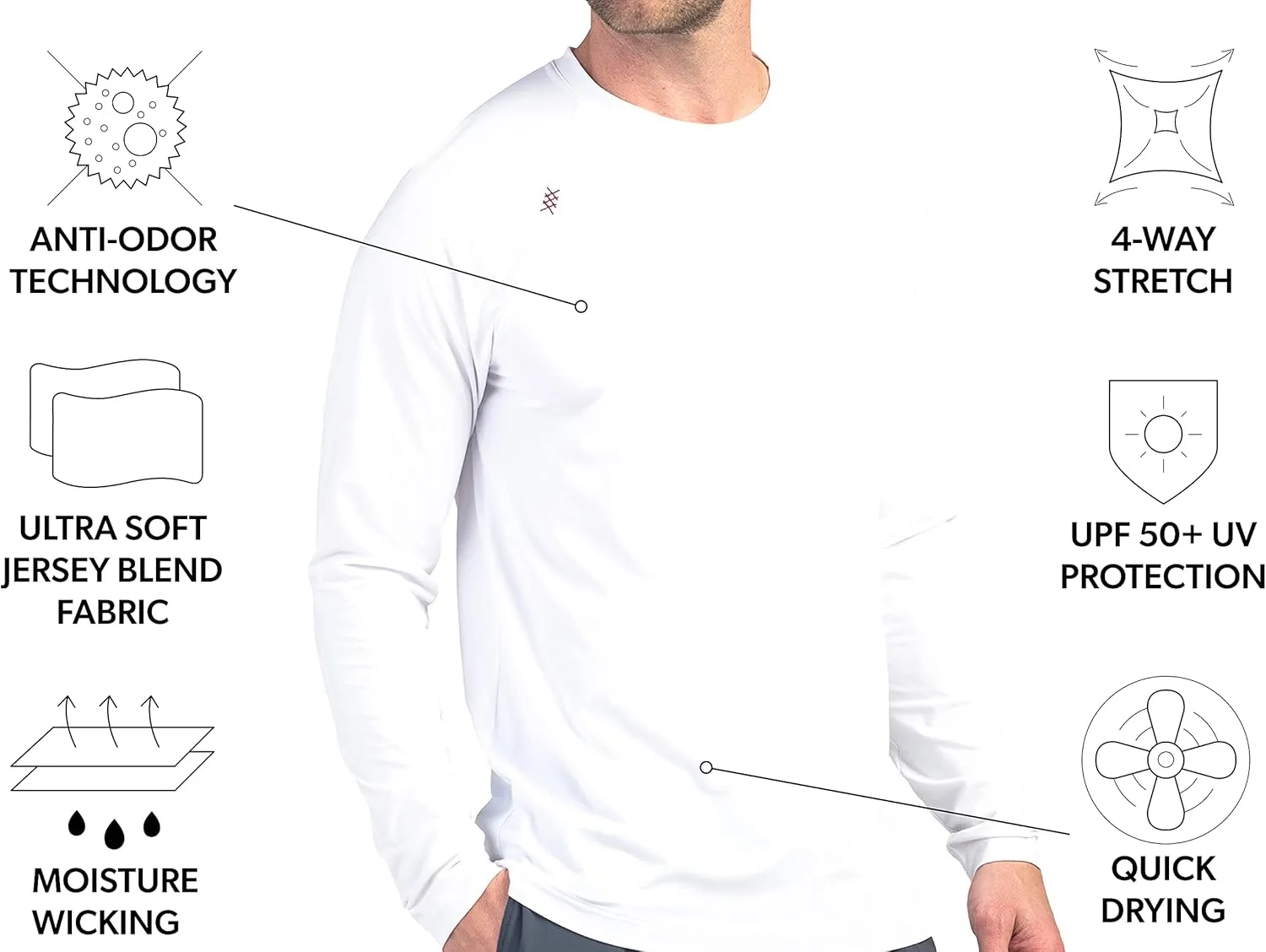 Rhone Reign Mens Long Sleeve Workout Shirts, Anti-Odor, Quick Dry Mens Gym Shirts, UPF 50 