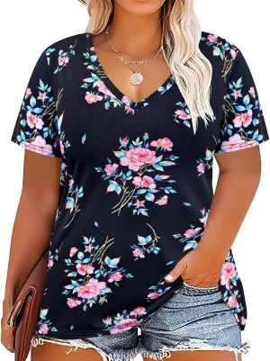 RITERA Women Plus Size Tops Tie Dye V Neck Shirt Floral Camo Summer Short Sleeve Tunic Oversized Ladies Blouse XL-5XL