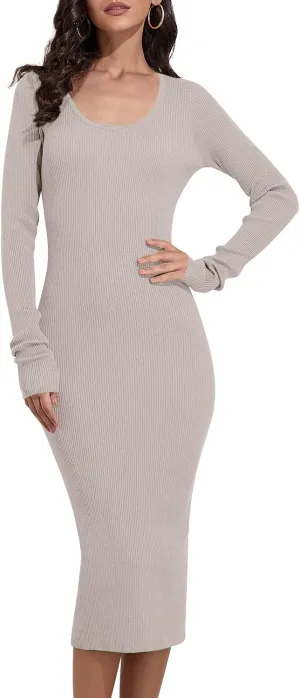Rocorose Women's Crewneck Pullover Sweater Dress Elasticity Slim Fit Sweater Knitted Bodycon Dresses