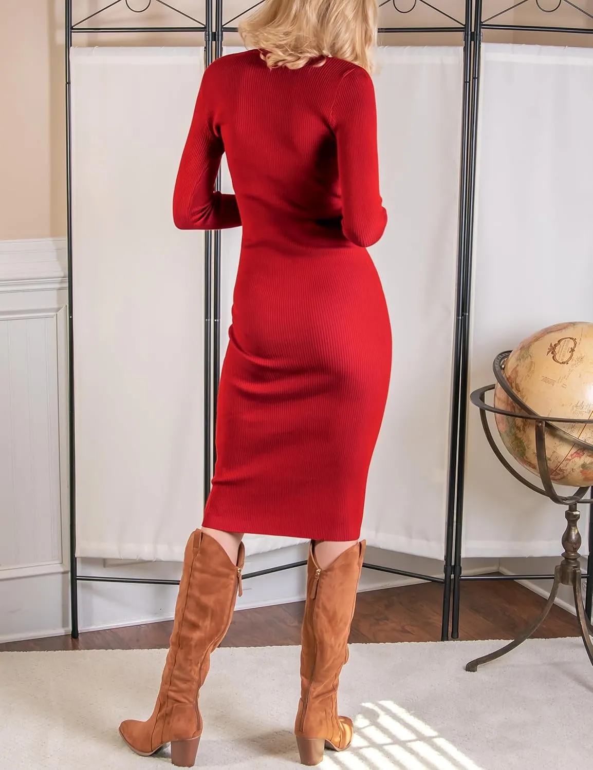 Rocorose Women's Crewneck Pullover Sweater Dress Elasticity Slim Fit Sweater Knitted Bodycon Dresses