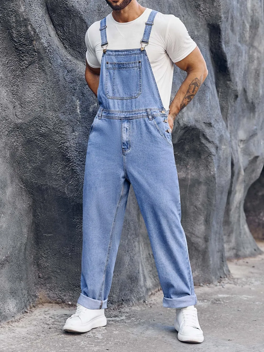 Runcati Men's Denim Bib Overall Jean Romper Trousers Adjustable Strap Workwear Slim Fit Jumpsuit