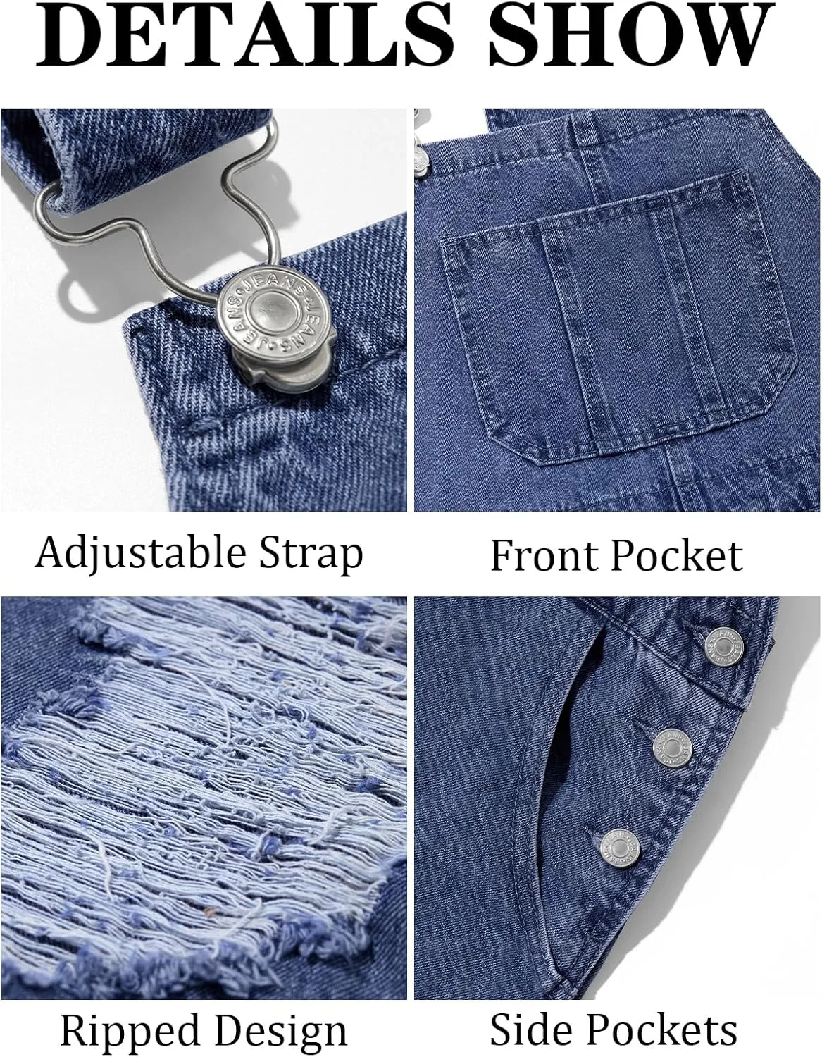 Runcati Men's Denim Bib Overall Ripped Distressed Jean Casual Fashion Workwear Adjustable Strap Hip Hop Jumpsuit