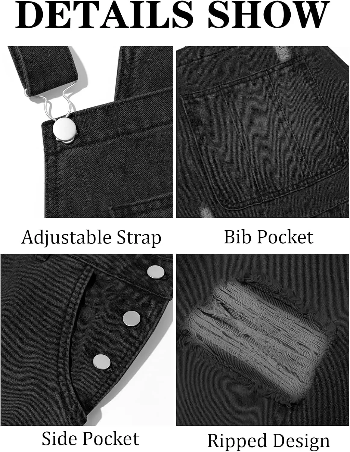 Runcati Men's Denim Bib Overall Ripped Distressed Jean Fashion Casual Adjustable Strap Loose Fit Hippie Jumpsuit