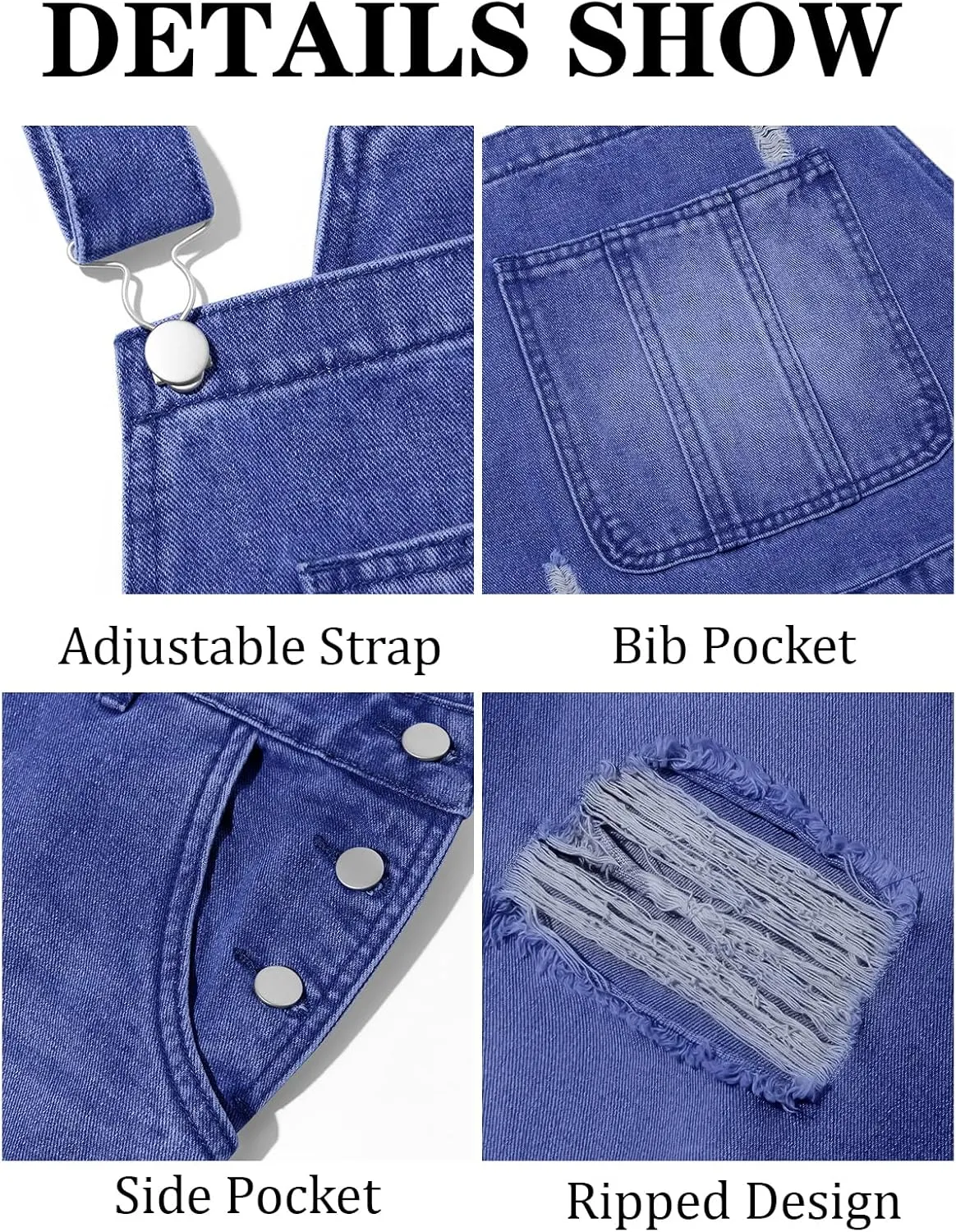 Runcati Men's Denim Bib Overall Ripped Distressed Jean Fashion Casual Adjustable Strap Loose Fit Hippie Jumpsuit