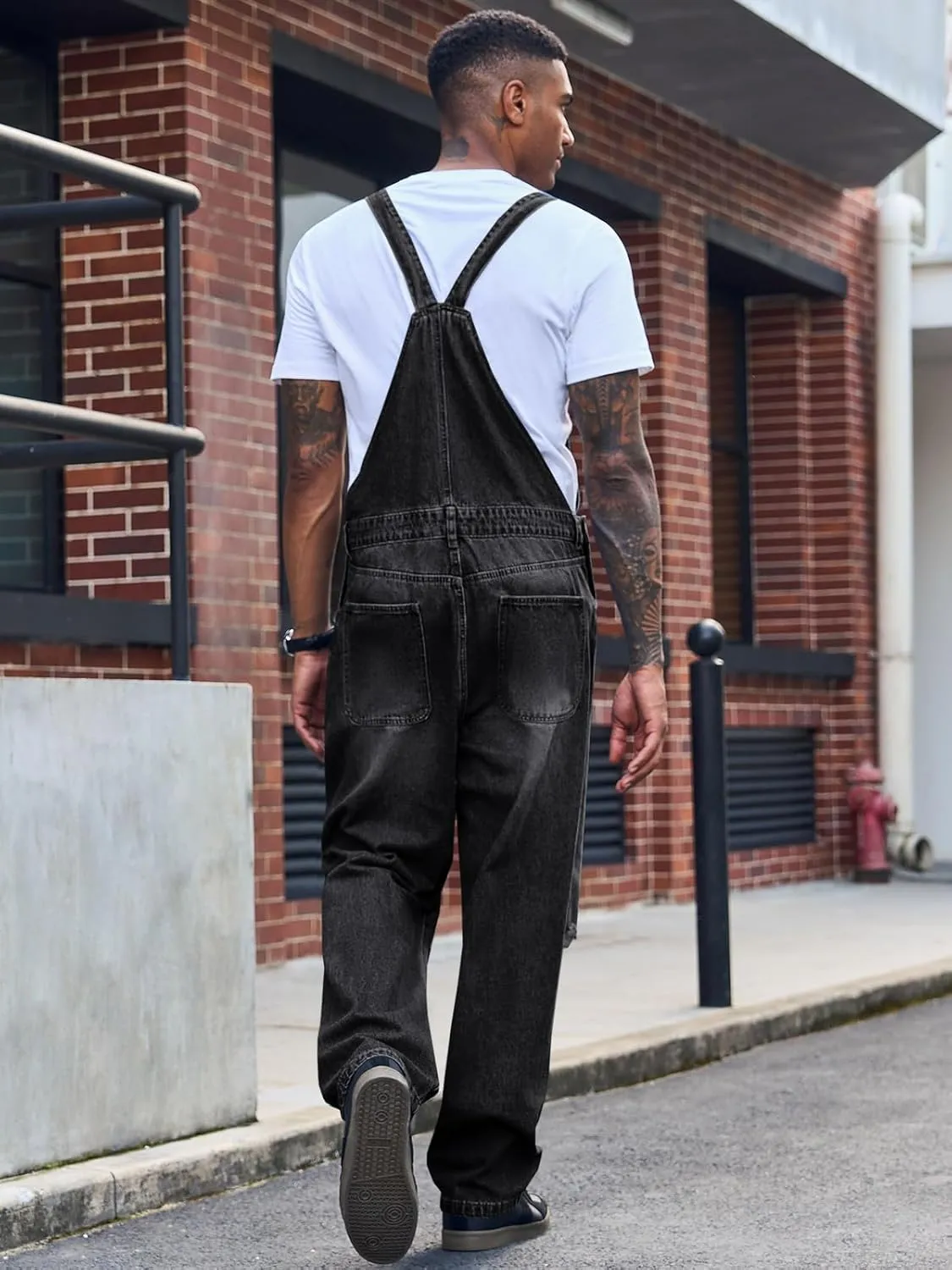Runcati Men's Denim Bib Overall Ripped Jean Fashion Adjustable Strap Hippie Distressed Jumpsuit