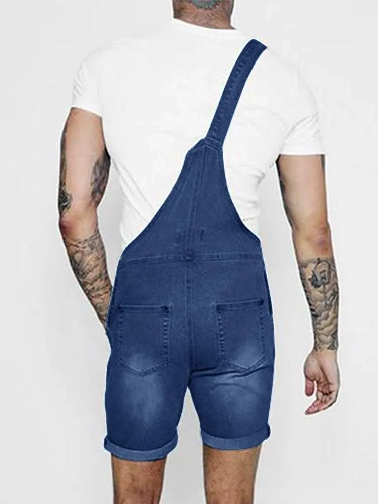 Runcati Mens Denim Shorts Bib Overall Jean Romper Casual Loose Fit Walkshort Button Pockets Summer Jumpersuit