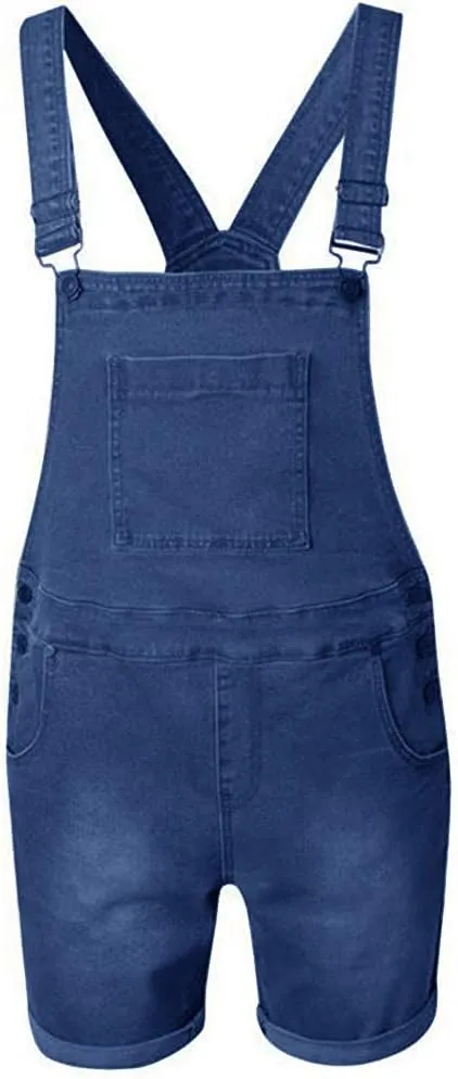 Runcati Mens Denim Shorts Bib Overall Jean Romper Casual Loose Fit Walkshort Button Pockets Summer Jumpersuit