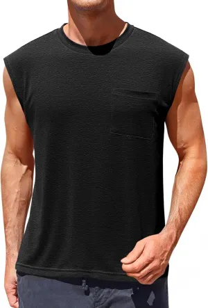 Runcati Mens Sleeveless Tank Tops Workout Cut Off Muscle Shirts Gym Casual Beach Summer Tee with Pocket