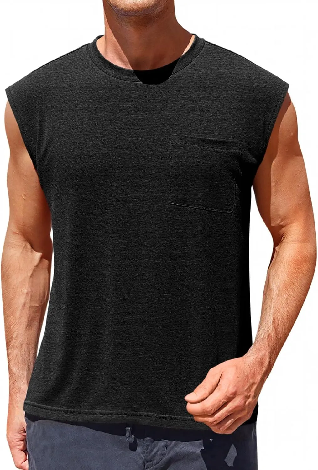 Runcati Mens Sleeveless Tank Tops Workout Cut Off Muscle Shirts Gym Casual Beach Summer Tee with Pocket