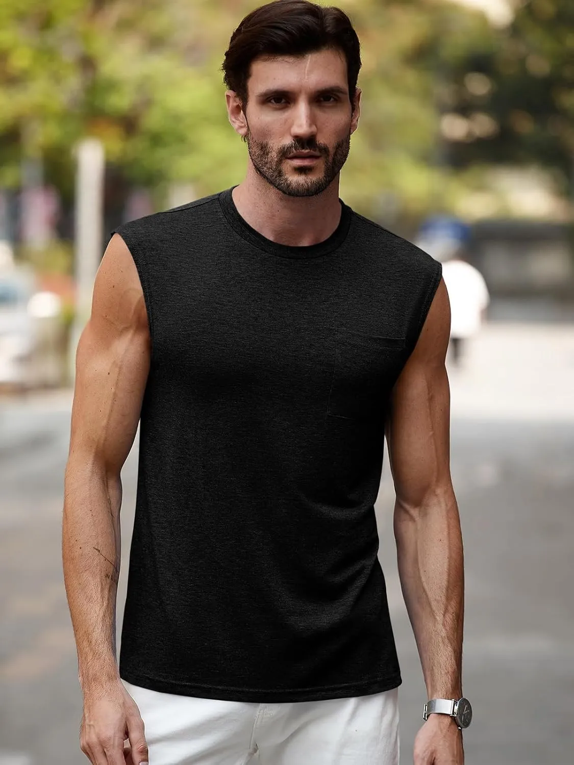 Runcati Mens Sleeveless Tank Tops Workout Cut Off Muscle Shirts Gym Casual Beach Summer Tee with Pocket