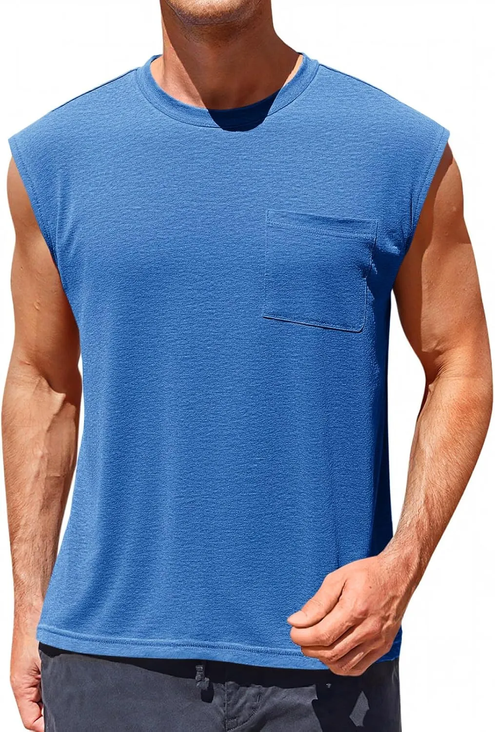 Runcati Mens Sleeveless Tank Tops Workout Cut Off Muscle Shirts Gym Casual Beach Summer Tee with Pocket