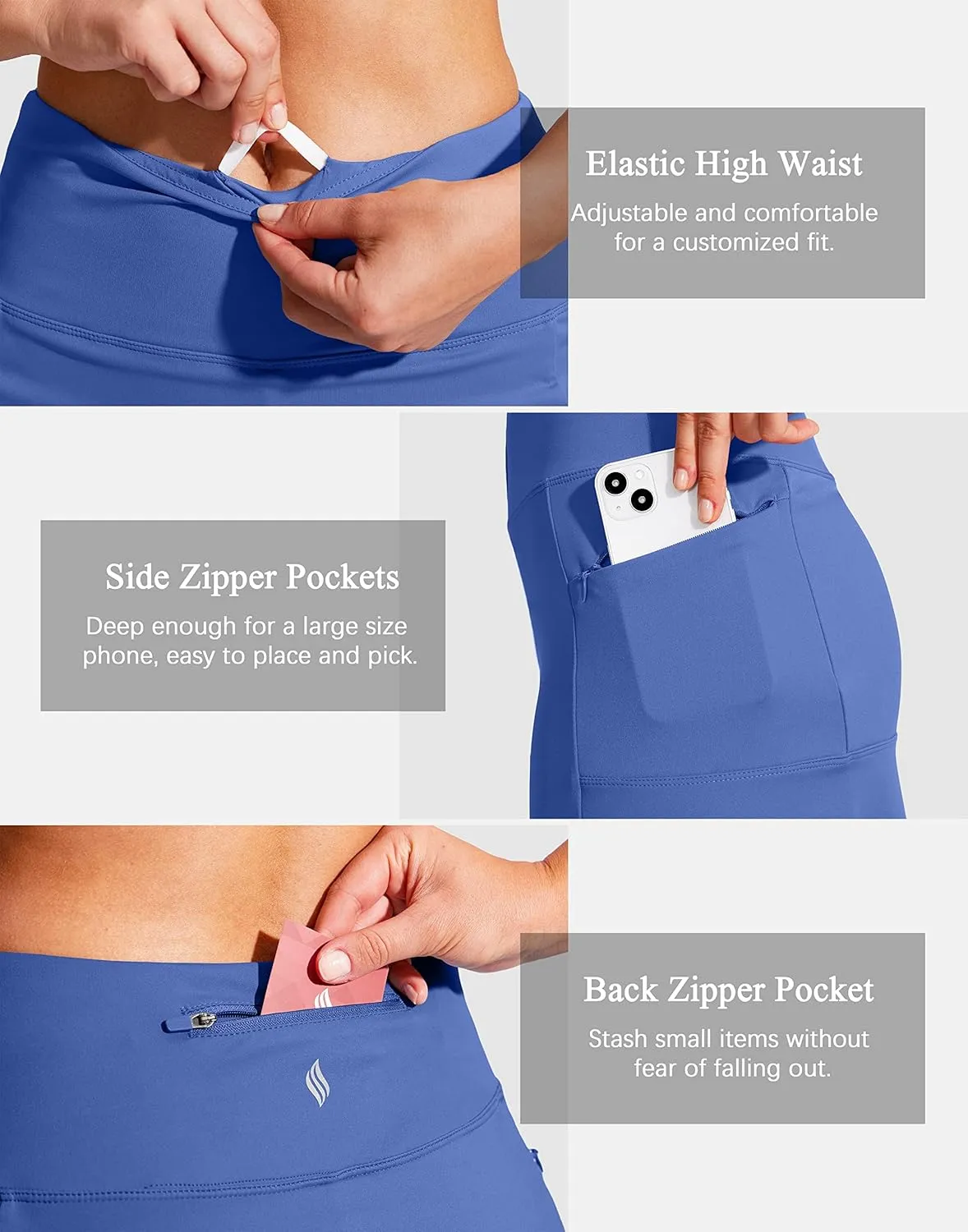 SANTINY 19" Golf Skorts Skirts for Women Zipper Pockets Knee Length Skort Women's High Waist Athletic Tennis Skirt