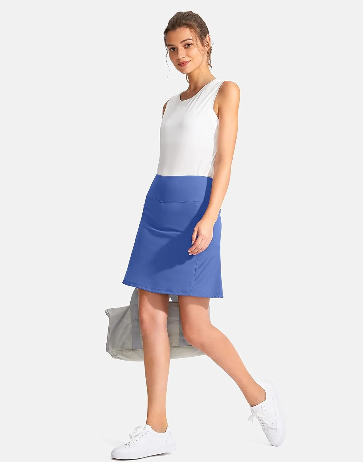 SANTINY 19" Golf Skorts Skirts for Women Zipper Pockets Knee Length Skort Women's High Waist Athletic Tennis Skirt