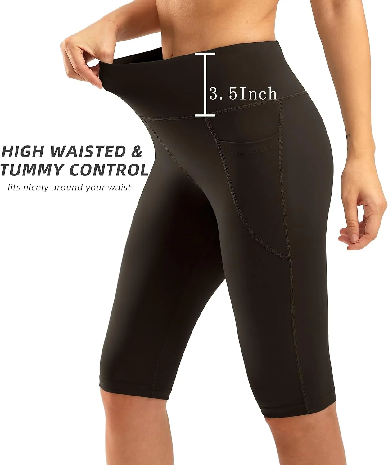 SANTINY Women's Knee Length Capri Leggings with Pockets High Waisted Workout Exercise Yoga Capris Pants for Women