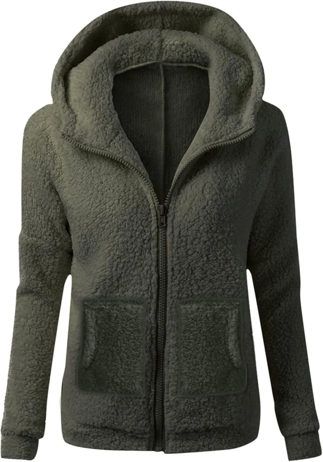 Sherpa Jacket Women Fleece Full Zip Up Hooded Teddy Coats Thermal Long Sleeve Fuzzy Hoodies with Pockets