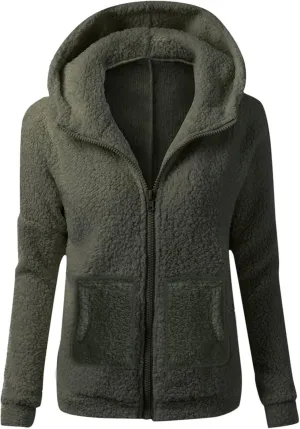 Sherpa Jacket Women Fleece Full Zip Up Hooded Teddy Coats Thermal Long Sleeve Fuzzy Hoodies with Pockets