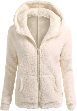 Sherpa Jacket Women Fleece Full Zip Up Hooded Teddy Coats Thermal Long Sleeve Fuzzy Hoodies with Pockets